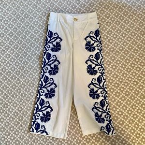 Anthropologie Becky Embroidered Warm White Cotton Stretch Crop Wide-Leg Pant, 2